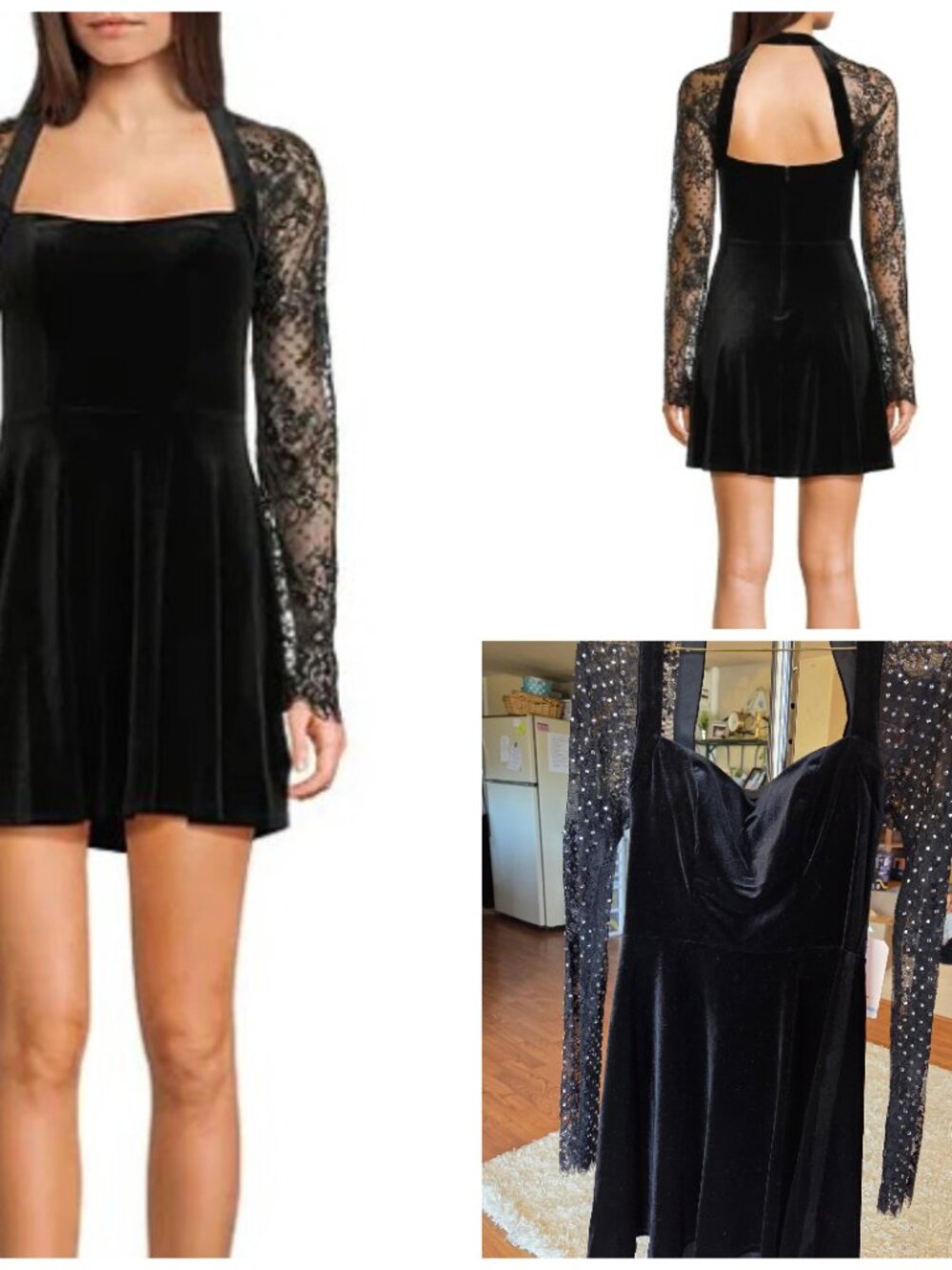 Velvet Square Neck Stone Embellished Mesh Dress - NWT - size 5 ( size S )